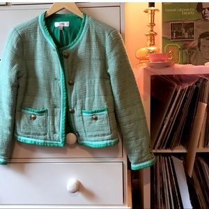 J. Crew Blazer 💚 Green Spearmint Tweed Collarless Blazer